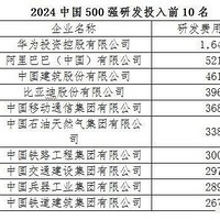 2024中国500强研发投入前十：