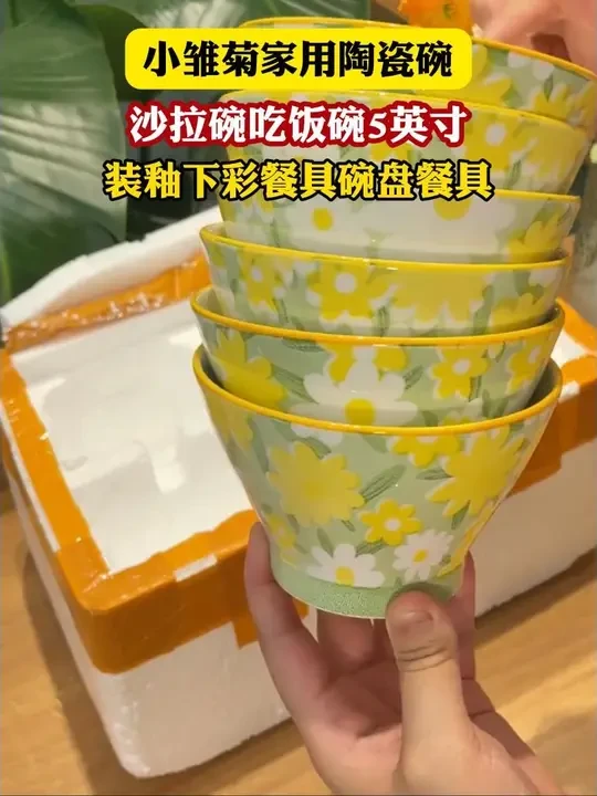 十来块入手6个小雏菊#斗笠碗  ，五英寸大小，高脚设计吃饭喝汤喝粥，端拿不烫手#米饭碗  #陶瓷餐具  #餐具控🤣  #超便宜超划算