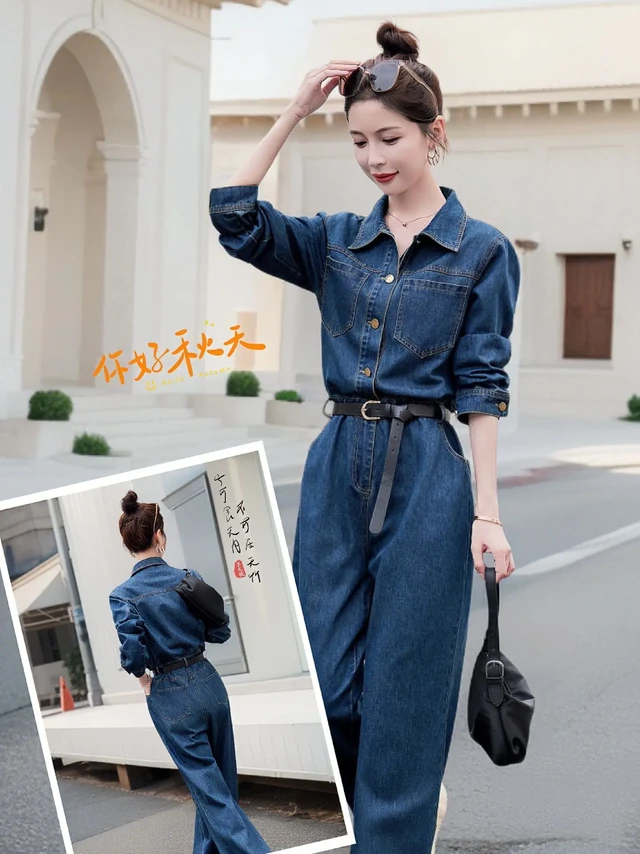 OOTD | •洋气时髦的设计理念，体现在每一个细节之中。韩版时尚气质休闲复古洋气时髦的牛仔阔腿连体牛仔裤，在秋季新款中惊艳亮相，宛如一颗璀璨的时尚明珠～
它巧妙地融合了韩版的时尚精髓，展现出独特而迷