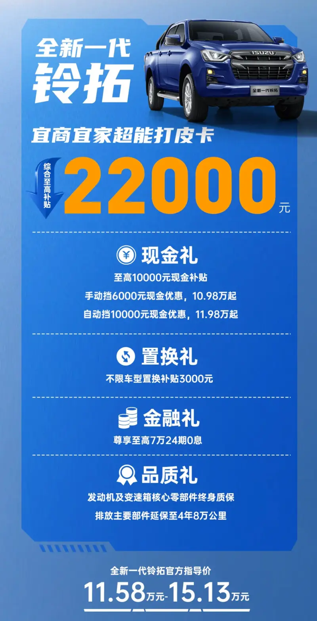 江西五十铃推专属老用户福利政策，综合至高补贴22000元