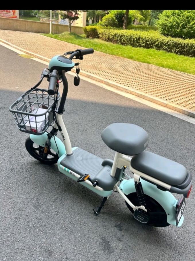 爱玛新国标电动自行车欢乐豆48v12ah小巧迷你骨架电动车 源彩布朗灰