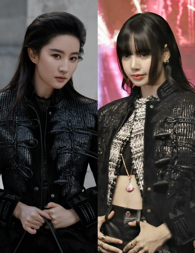 当刘亦菲，lisa穿同款黑皮衣撞衫，优雅大气把小家子气秒了