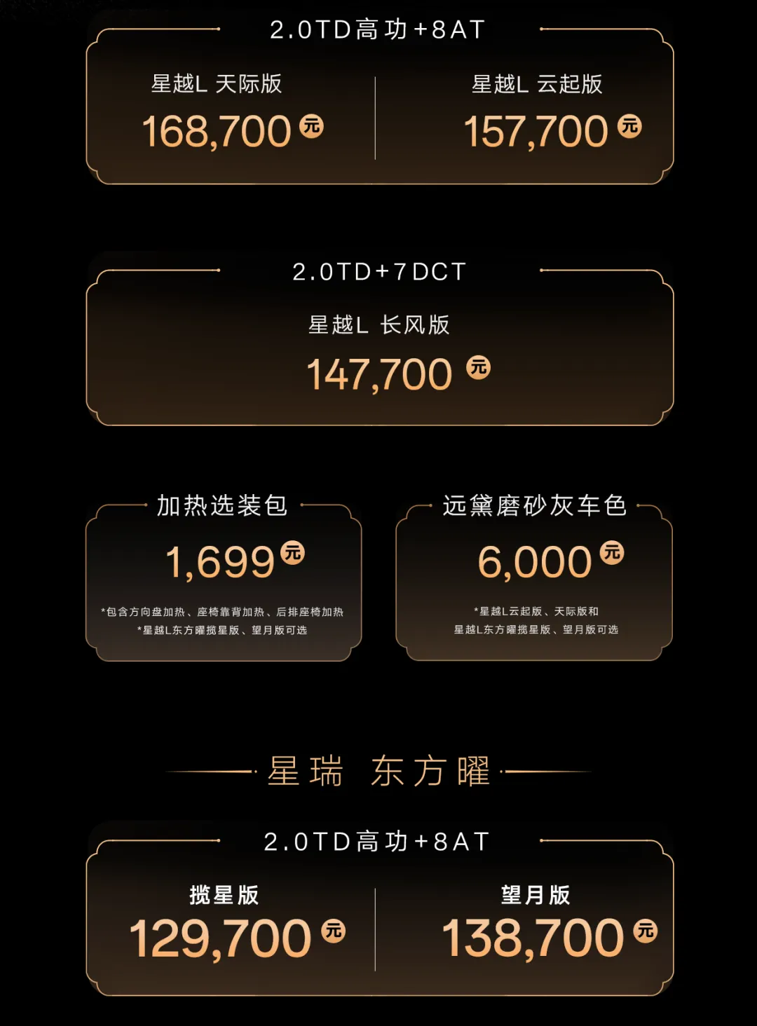 吉利星瑞/星越L东方曜上市,售价9.97万元起
