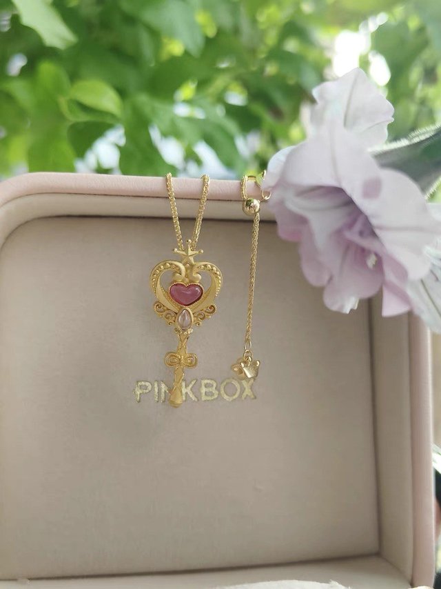 PINKBOX甜心权杖黄金吊坠女999足金粉色爱心挂坠纯金吊坠品牌手作