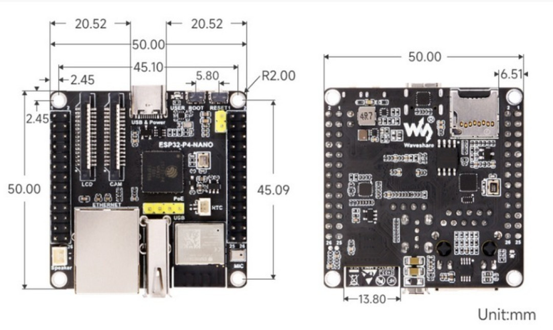 微雪Waveshare发布 ESP32-P4-Nano 迷你开发板,扩展很丰富