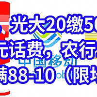 速冲，光大20缴50电费，移动送10元话费，农行1元购10元立减金，银联满88-10（限地区）