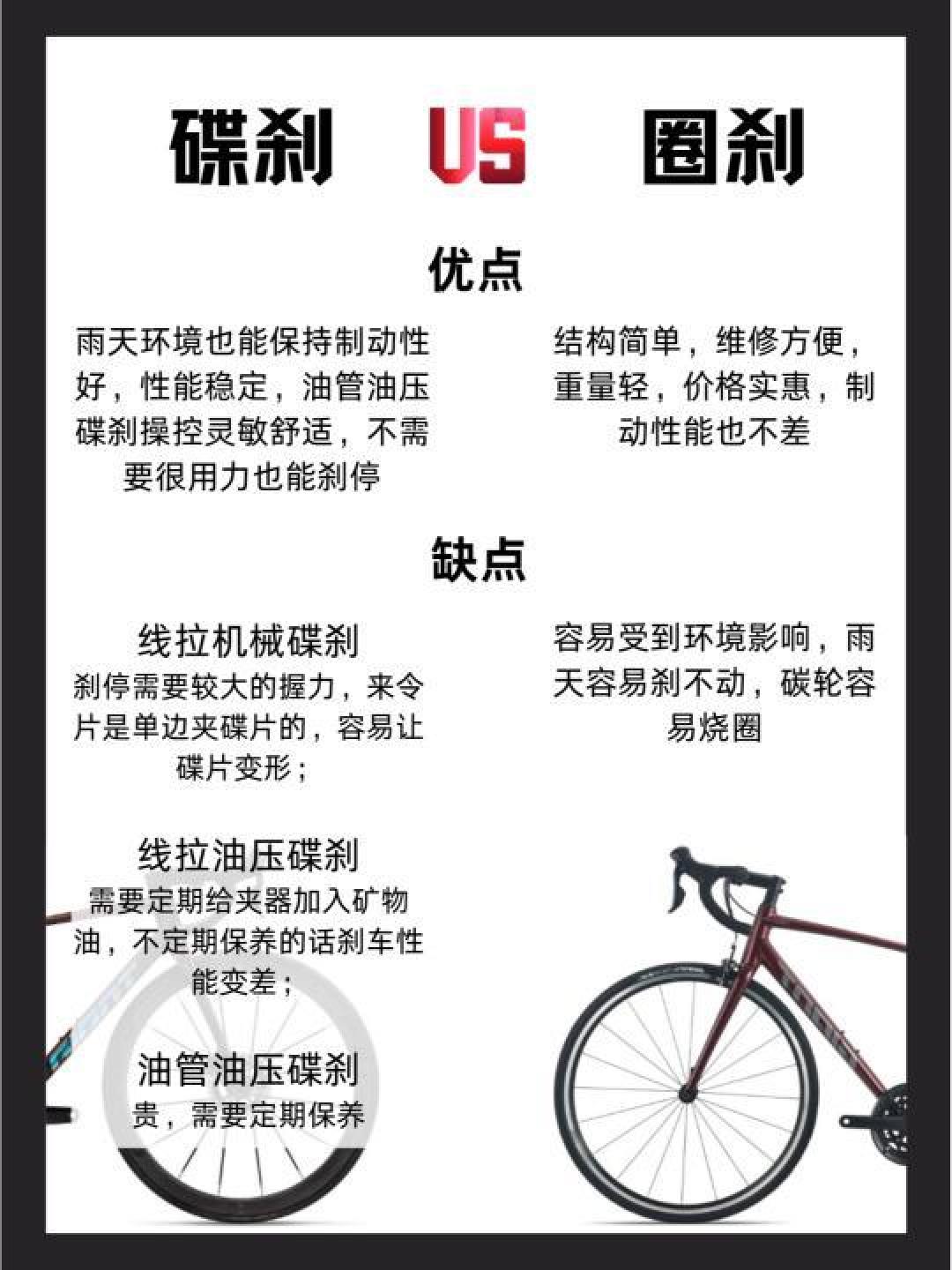 圈刹与碟刹大对比：公路自行车制动系统优缺点解析