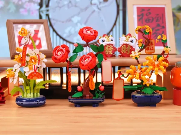 国风盆景太好看了！第一视角拼搭新春家里第一个新摆件 #动手动脑 #国风盆景 #积木花 #JAKI积木 #益智积木