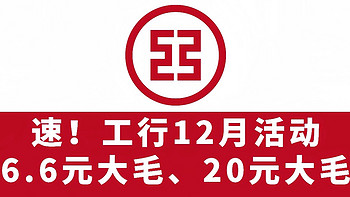 速！工行12月活动！6.6元小毛、20元大毛、3.68小毛！