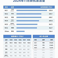 11月国内手机市场新机激活量品牌排名