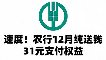 速度！农行12月纯送钱！31元支付权益