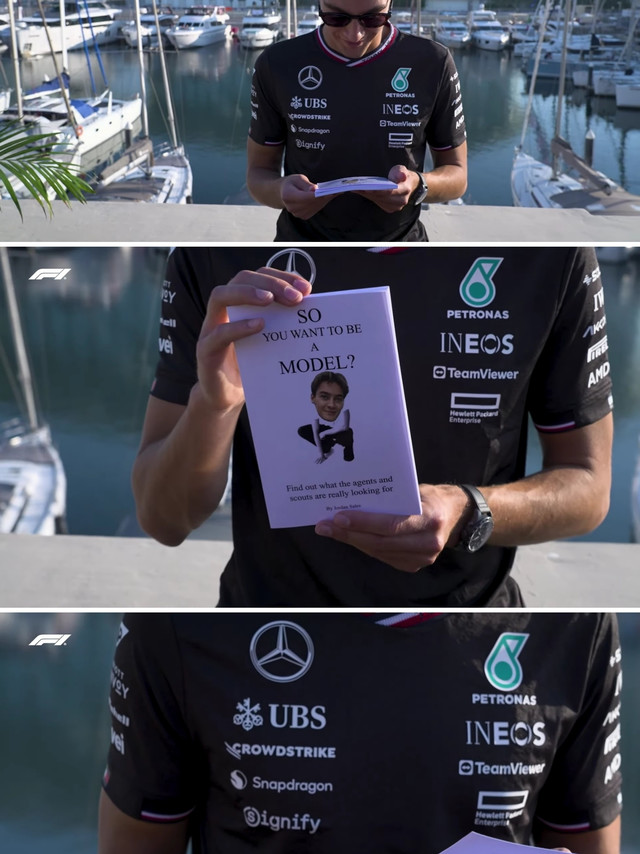 《2024年F1车手们圣诞节🎄送礼环节》拉塞尔收到了劳森送的礼物🎁（如何成为模特）劳森收到了皮亚斯特里送的礼物🎁（闪电⚡麦昆）皮亚斯特里收到了阿尔本送的礼物🎁（🎾🎫）阿尔本收到了博塔斯送的礼物🎁（🐼手