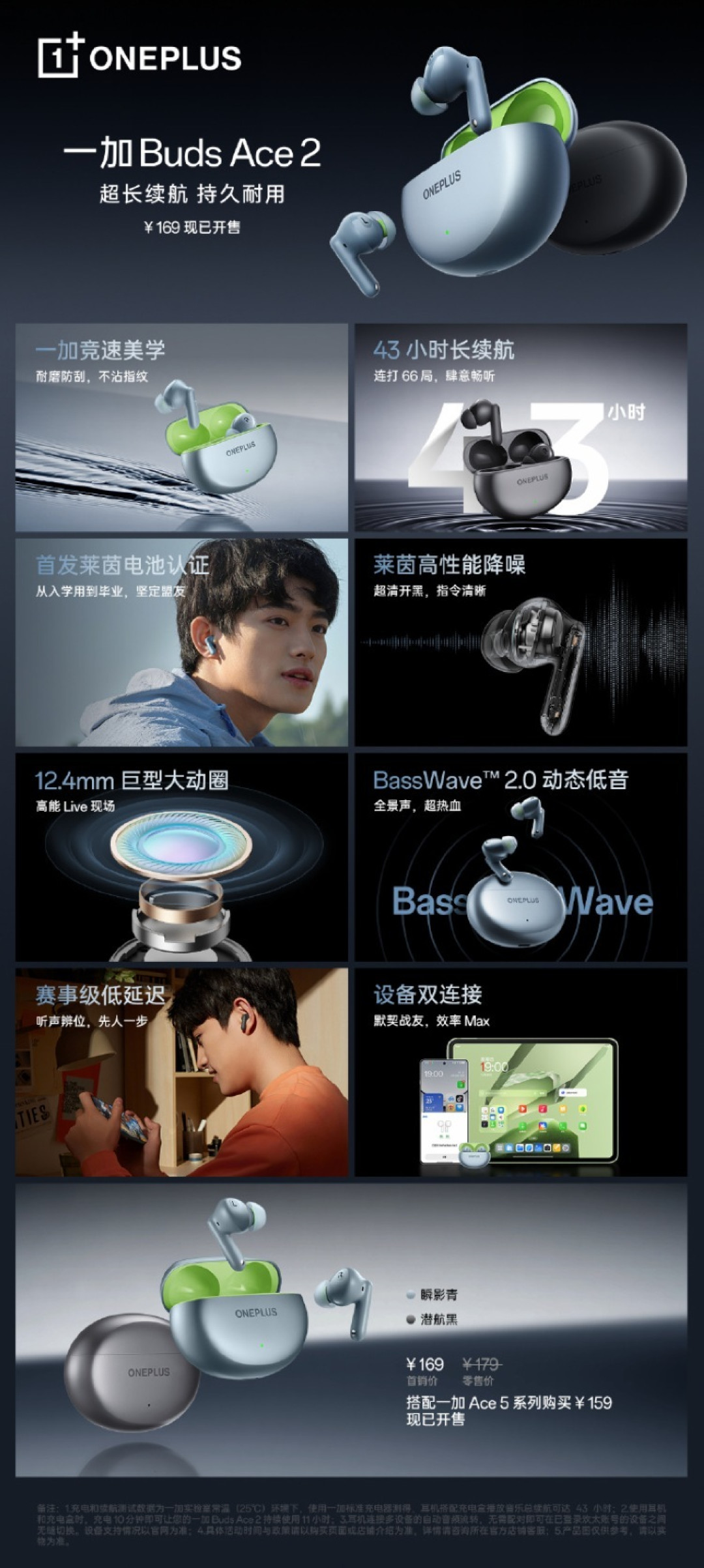 一加发布 BudsAce 2 真无线耳机,莱茵深度降噪、莱茵电池认证,大动圈、长续航