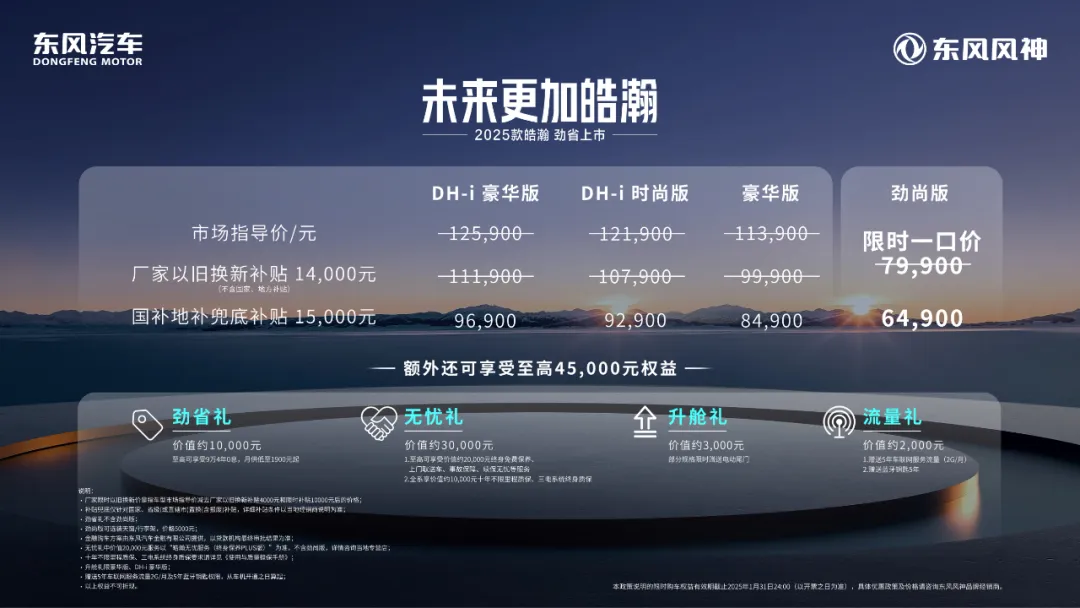 东风风神2025款皓瀚正式上市,限时补贴兜底价6.49万元起