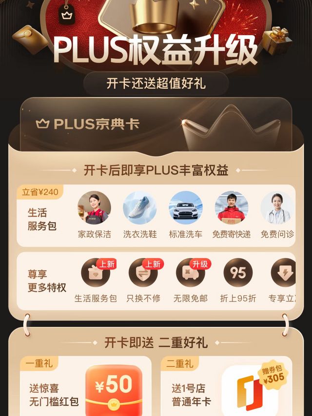 京东plus会员权益再升级，49开卡反薅，洗车家政体检随便挑