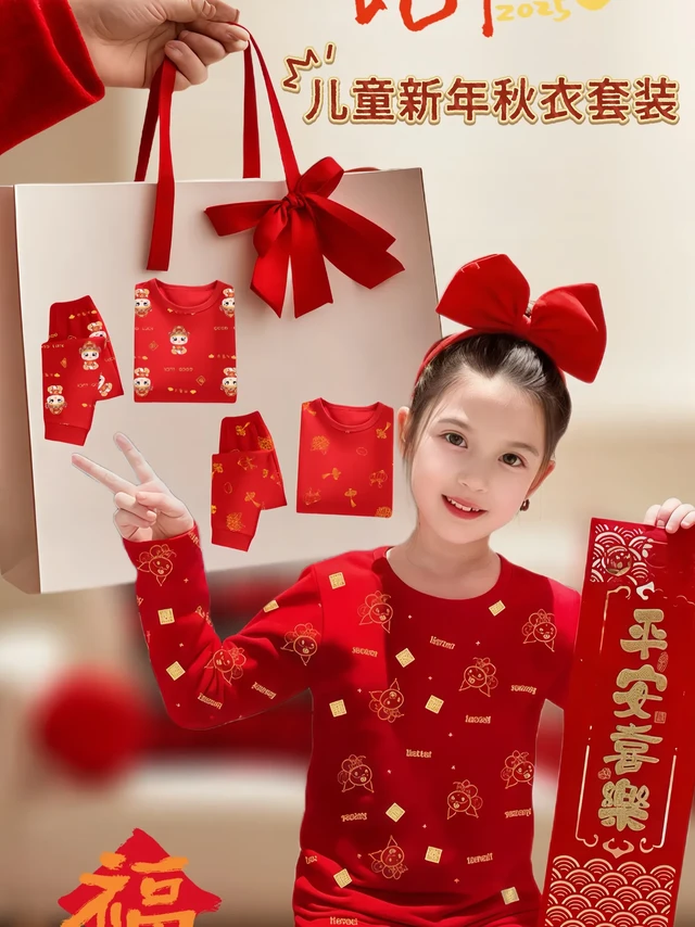 萌娃本命年，这套家居服必须安排！新年渐近，年味愈发浓郁。家里有本命年的宝贝家长们，千万别错过这款超棒的家居服！ 
它是纯棉莱卡材质的儿童秋衣秋裤套装，触感细腻软糯，贴身穿仿佛被轻柔抚摸，宝宝幼嫩肌肤毫