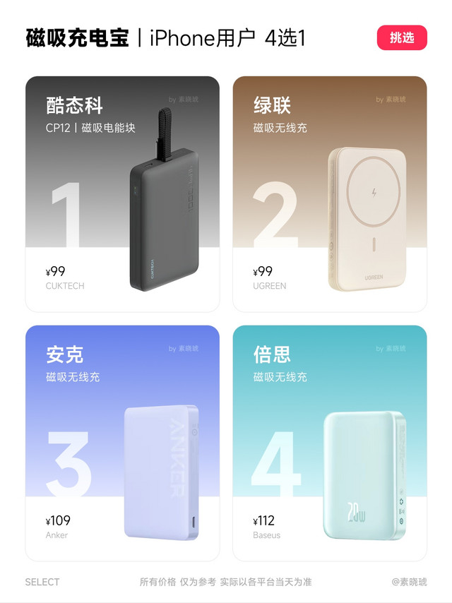 预算100，4款适用于iPhone🍎的磁吸充电宝。