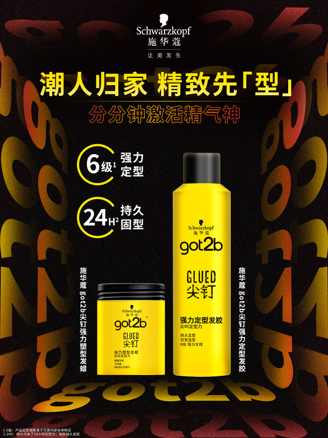 春节团圆在即，潮人归家，造型先「型」～施华蔻 got2b尖钉强力系列，一喷一抓，分分钟激活精气神！无论软硬发质，轻松拿捏出型，百变风格由你随心塑造～#施华蔻got2b尖钉强力塑型发蜡# 取适量均匀涂抹