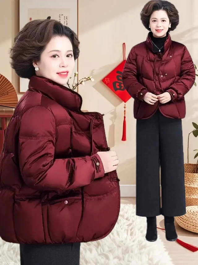 被邻居追着问的羽绒服，我妈穿上超有范儿!!中老年女士高档羽绒服外套来啦!秋冬新款韩版洋气时尚加厚宽松大码棉服中年妈妈装时尚休闲棉袄外套40-50岁轻奢高贵优雅中老年妈妈婆婆奶奶外套50-60岁！60-