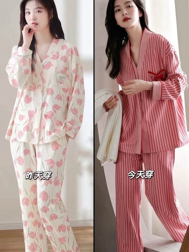 姐妹们~春天该换新的睡衣了!【早春新款】浪莎家居服睡衣套装,带您体验舒适新风尚!时尚红色条纹设计,独特蝴蝶结点缀,散发着无与伦比的优雅魅力。套装自带胸垫,尽享自在睡眠。优质面料亲肤透气,为您带来如婴儿