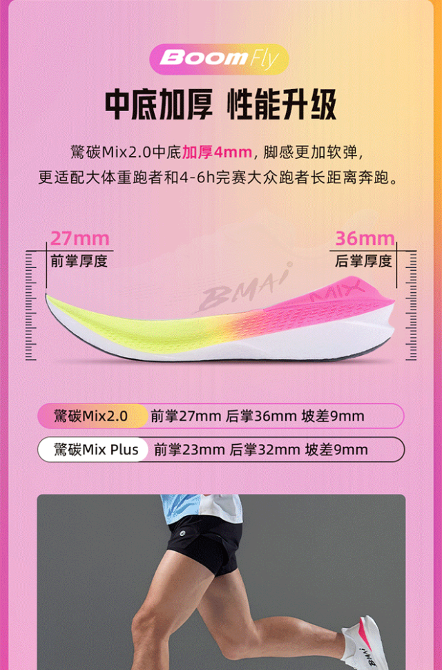 【丰厚赏金】必迈 XRML001 驚碳Mix2.0马拉松缓震支撑碳板跑鞋
