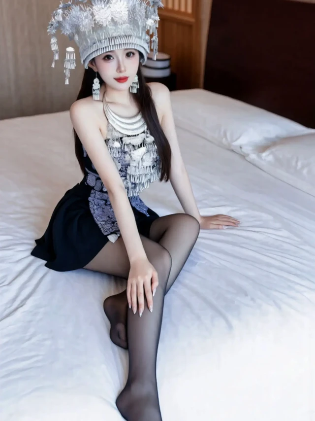 苗族服饰旅拍。#民族特色民族文化 #大长腿 #少数民族的魅力 #完美身材 #御姐 传统苗族服饰穿戴过程繁琐复杂，一套苗族盛装基本基本都在十多公斤起步，非常不方便。现代苗族时装经过设计师精心设计改良后紧