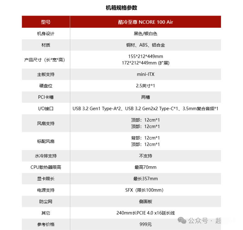 酷冷至尊NCORE 100 Air机箱评测：装机更自由的青春版ITX小烟囱