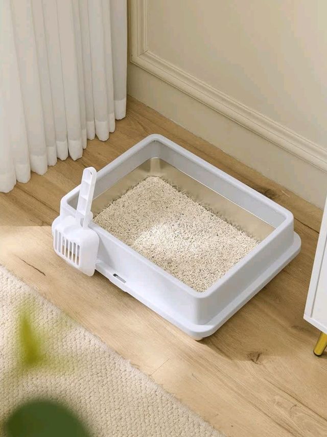 疯狂的主人猫咪不锈钢猫砂盆开放式防外溅巨型猫咪厕所超大号加高围栏不粘底