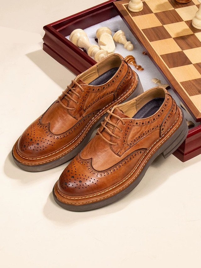 #布洛克雕花工装鞋 #英伦风 #商务正装 #厚底增高 #耐磨 #