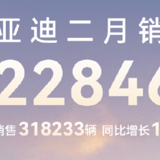 比亚迪 2 月稳坐销冠宝座：超 32 万辆佳绩，同比增长164%