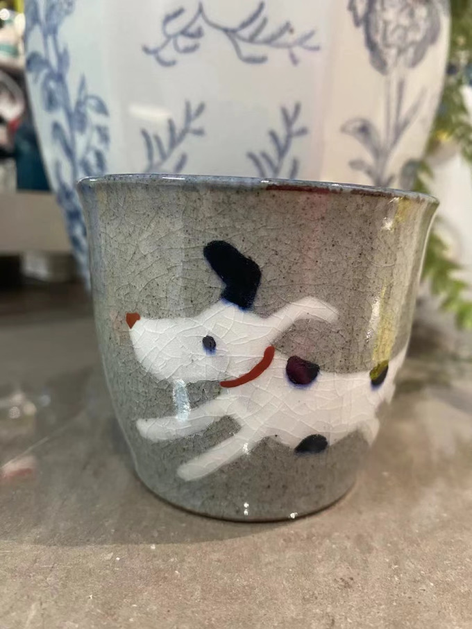 日式风情手绘小狗茶杯