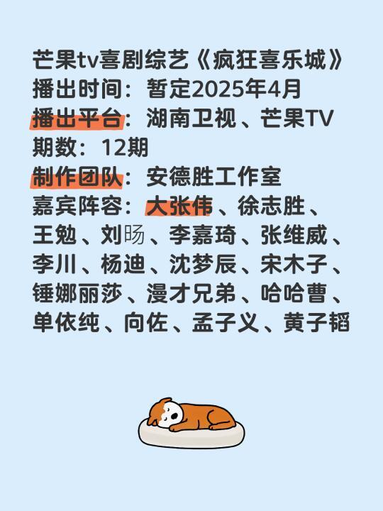 芒果tv喜剧综艺《疯狂喜乐城》阵容🍠