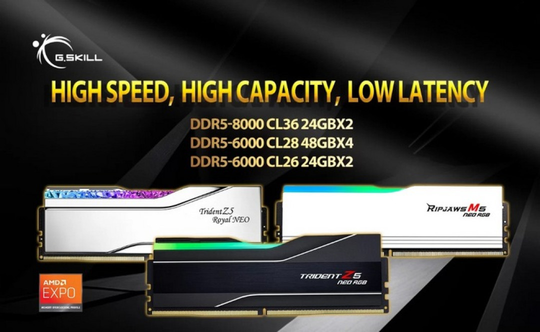 芝奇发布 8000/6000MHz 低延迟 DDR5 内存,为 AMD 平台