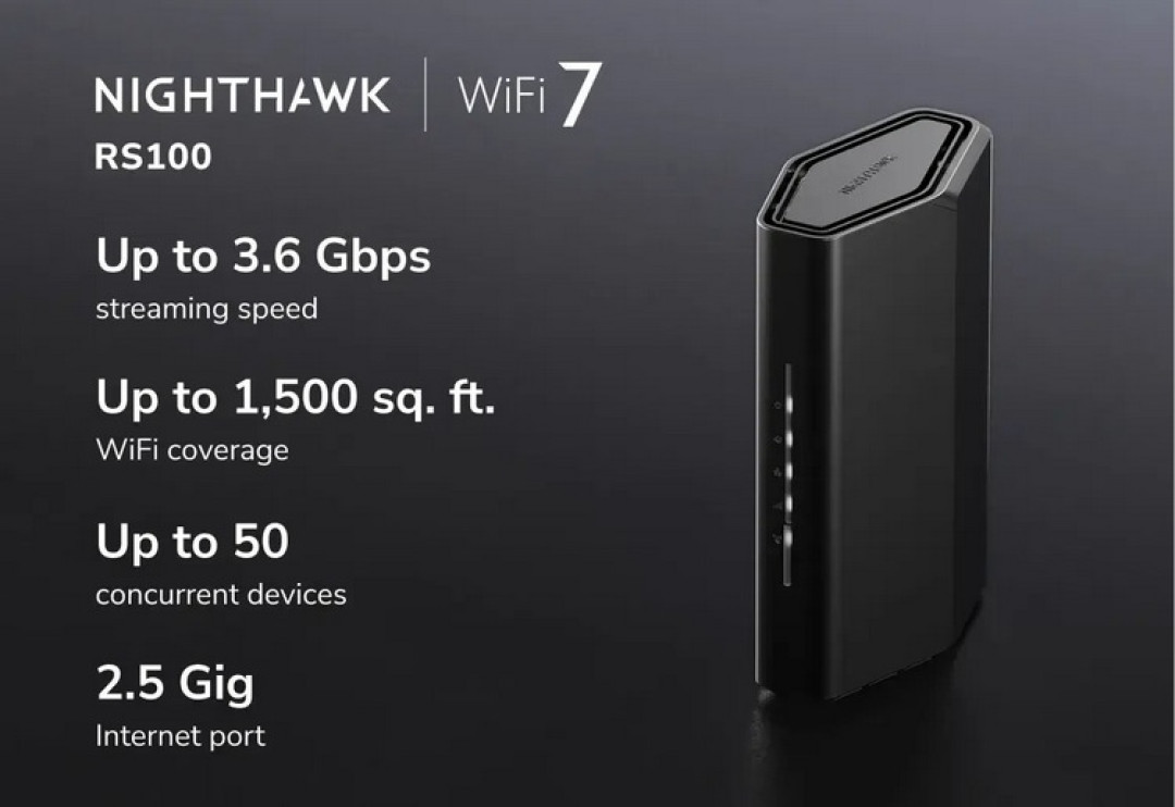美国网件发布 Nighthawk RS100 “夜鹰” WIFI 7路由器,3.6Gbps 速率