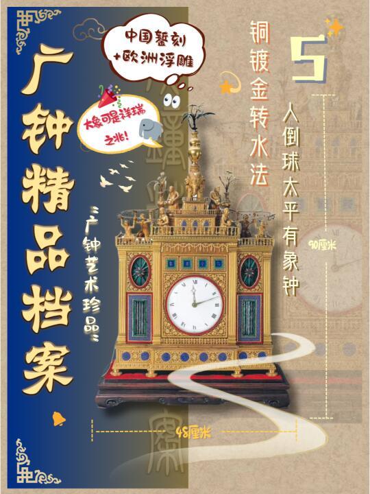 广钟档案：铜镀金转水法人倒球太平有象钟