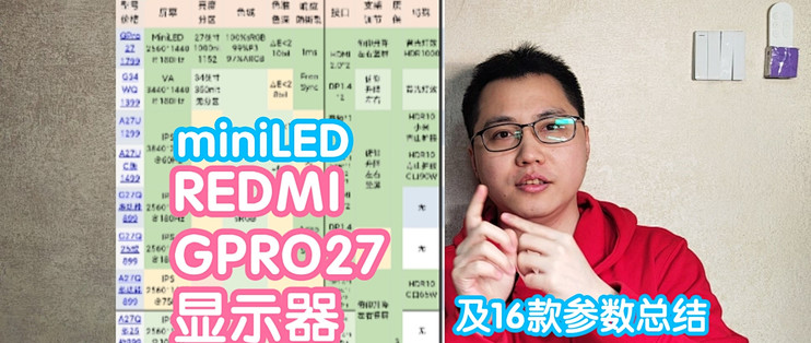 小米首款miniLED显示器：REDMI GPRO27及16款REDMI显示器参数对比