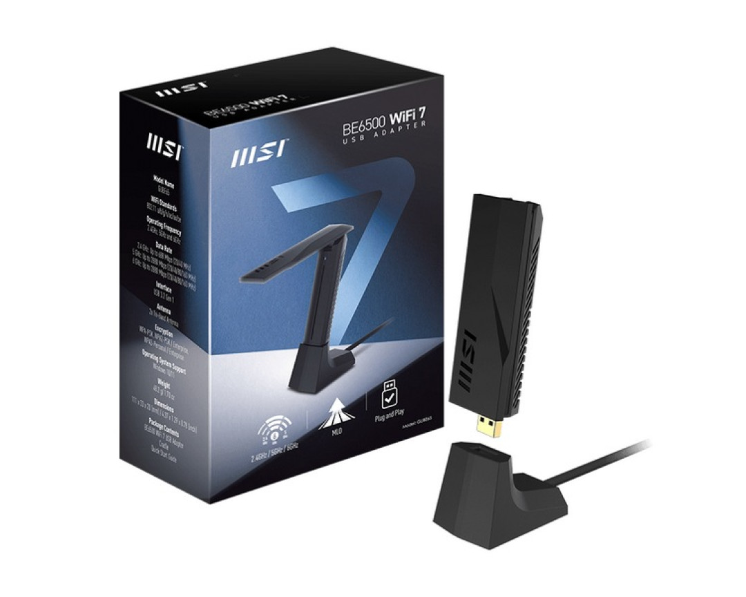 微星发布 BE6500 USB 外接无线网卡，WIFI 7、三频支持 6GHz、MLO、4K QAM 调制
