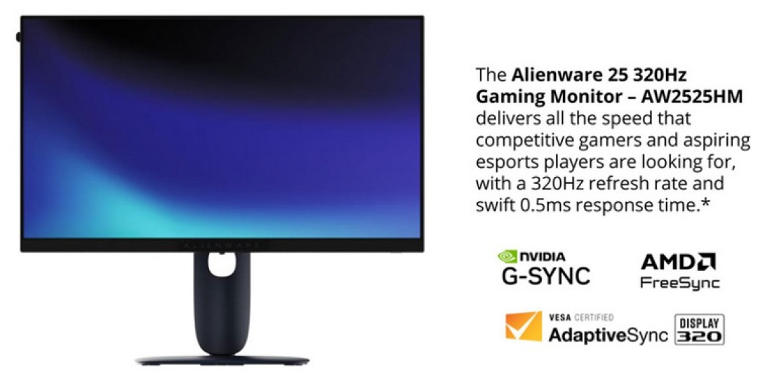外星人发布 AW2525HM 游戏显示器,320Hz 高刷、防撕裂