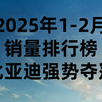 2025年1月-2月销量排行榜，比亚迪蝉联夺冠