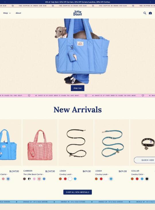 仅3人 Shopify#宠物服装[搜索高亮]#独立站年销售超百万
Little Beast是一家专注于宠物服饰的独立站，其定位是向宠物主人提供既时尚又舒适、高品质的宠物服装，让宠物也能享受到潮流的着装
