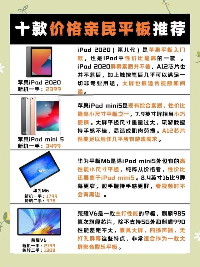  十款高性价比平板电脑推荐