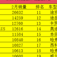 官宣！2月销量最好的20款燃油SUV公布，第一名出乎意料