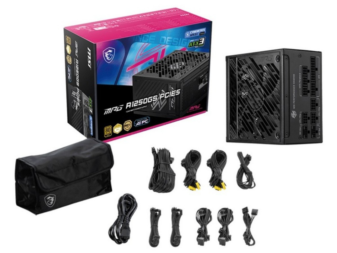 微星发布 MPG A1250GS PCIE5 电源、金牌效能、支持顶级 RTX 5090 显卡