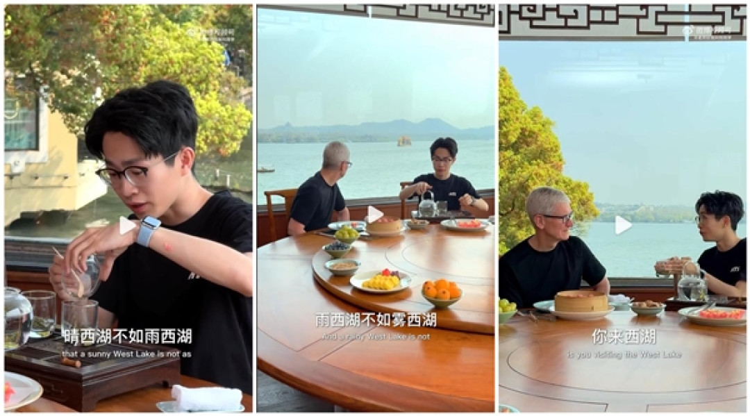 库克与何同学相约西湖品茶:何同学对库克说土味情话