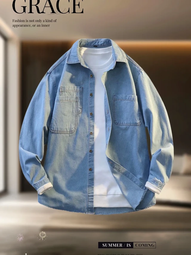 解锁春日高级穿搭！Jeanswest/真维斯春季新款牛仔日系纹理衬衫外套，为男士们在春季带来全新的时尚体验。
这款衬衫以其独特的日系纹理展现出别样的精致，充满了高级感。长袖的设计恰到好处地迎合了春季的