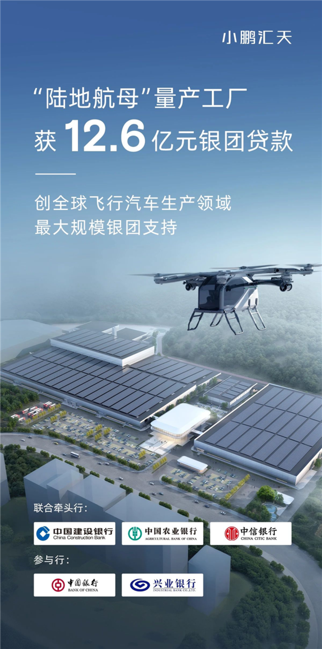 五家银行共计12.6亿！小鹏飞行汽车工厂获最大银团贷款