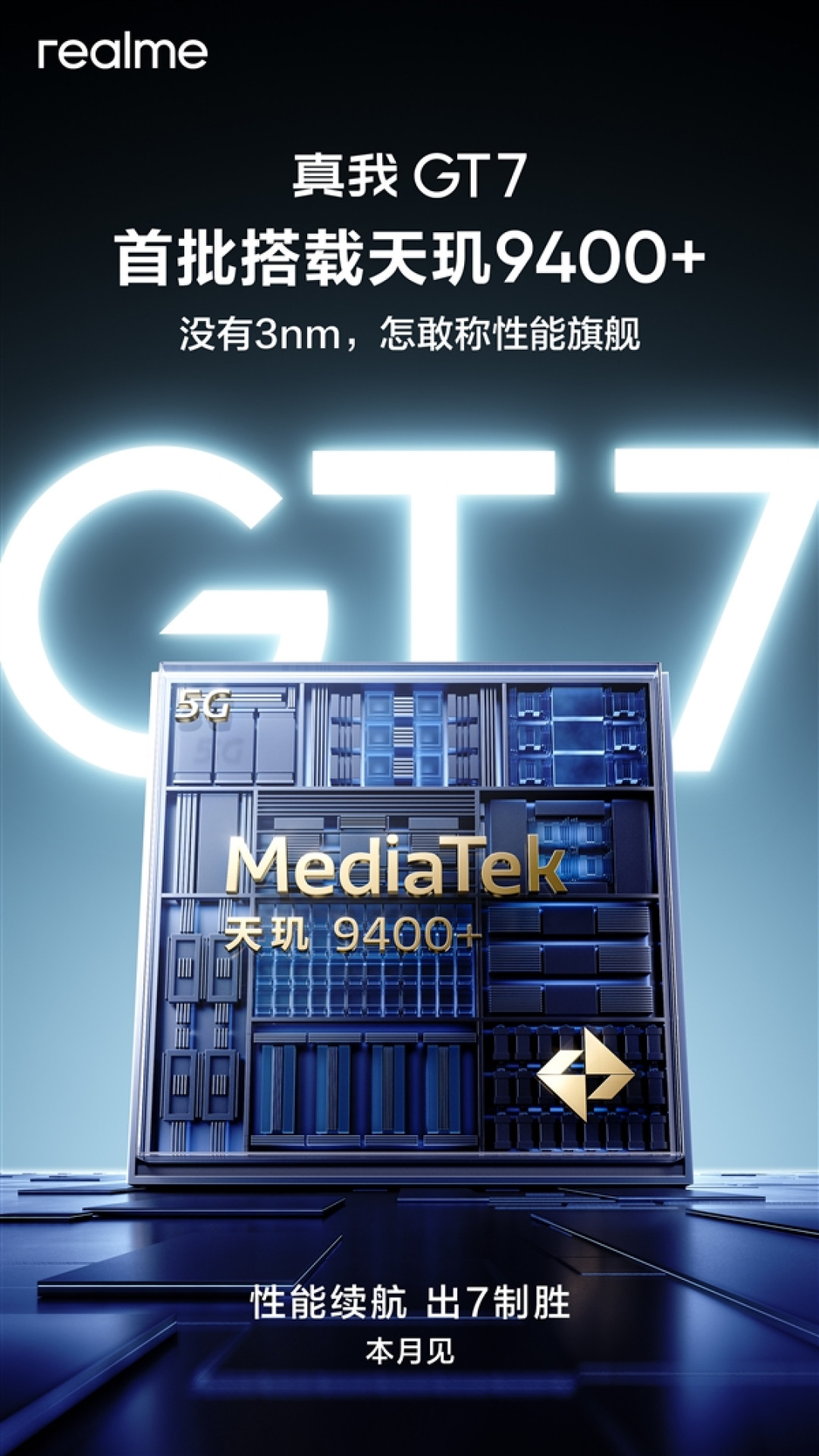 真我GT7官宣本月发布!首批搭载天机9400+