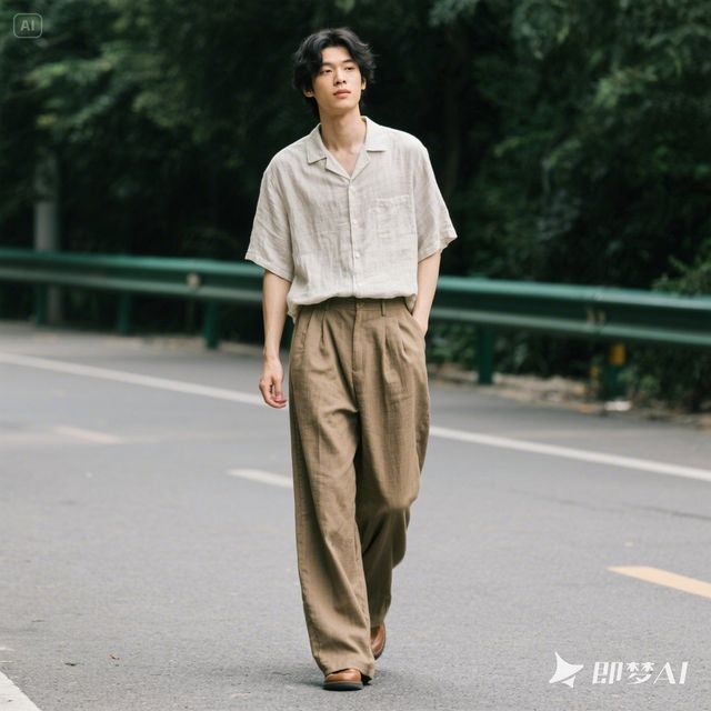 松弛感穿搭公式：亚麻衬衫 + 阔腿裤