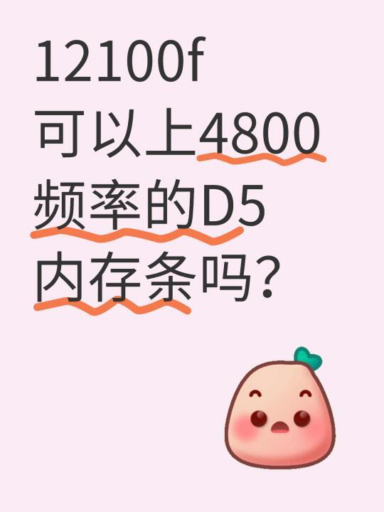 12100f可以上4800频率的D5内存条吗？
起因是这样的，自己DIY了台电脑，经常无故随机性死机，一天卡死好几次。有时候低载荷也会卡死。
配置如下
华硕B660M 重炮手 D5
intel i3