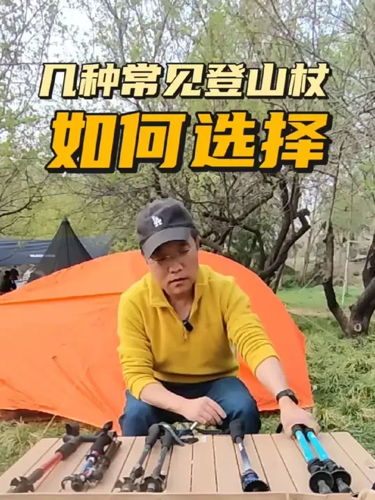 几种常见登山杖如何选择 登山杖是徒步爬山的必备装备，有外锁、内锁、伸缩式登山杖，材质主要有铝合金和碳素的。#登山杖 #户外用品 #登山杖使用方法 #户外装备 @
